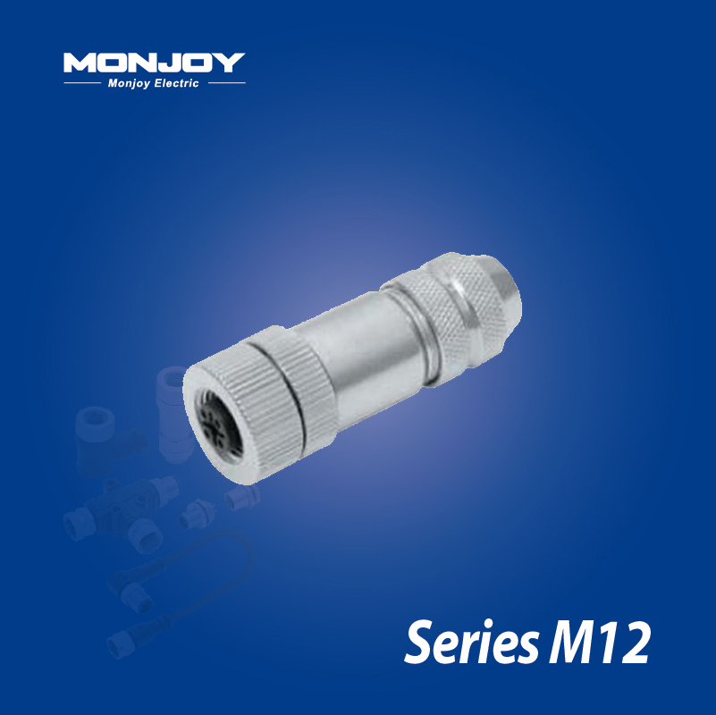 M12*1.0，D標準，直式，孔， 螺釘接線，屏蔽，電纜連接器