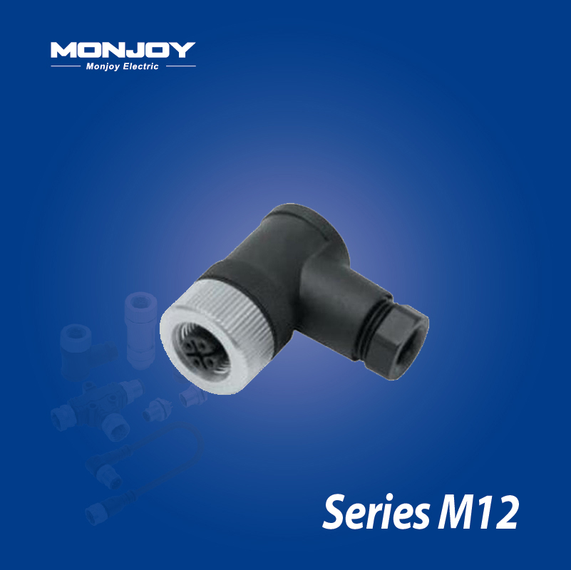 M12*1.0，D標準，彎式，孔， 螺釘接線，電纜連接器