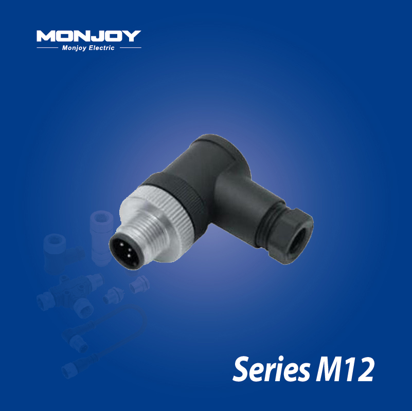 M12*1.0，D標準，彎式，針， 螺釘接線，電纜連接器
