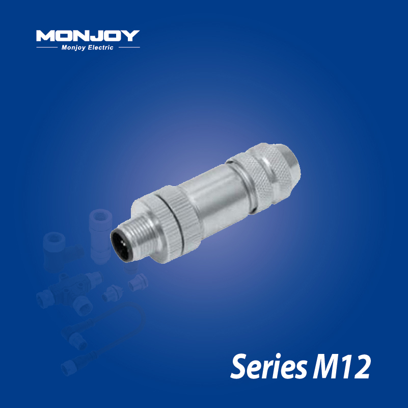 M12*1.0，B標(biāo)準(zhǔn)，直式，針， 螺釘接線，屏蔽，電纜連接器