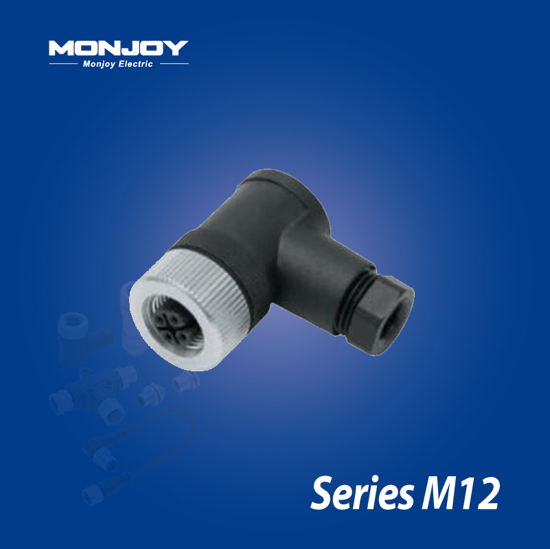 M12*1.0，B標(biāo)準(zhǔn)，彎式，孔， 螺釘接線，電纜連接器