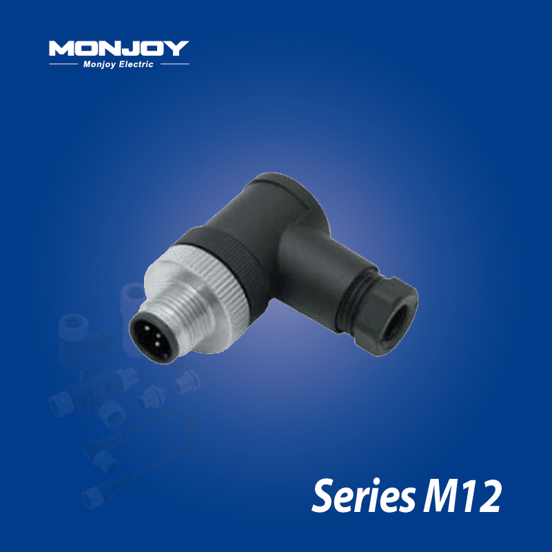 M12*1.0，B標(biāo)準(zhǔn)，彎式，針， 螺釘接線，電纜連接器