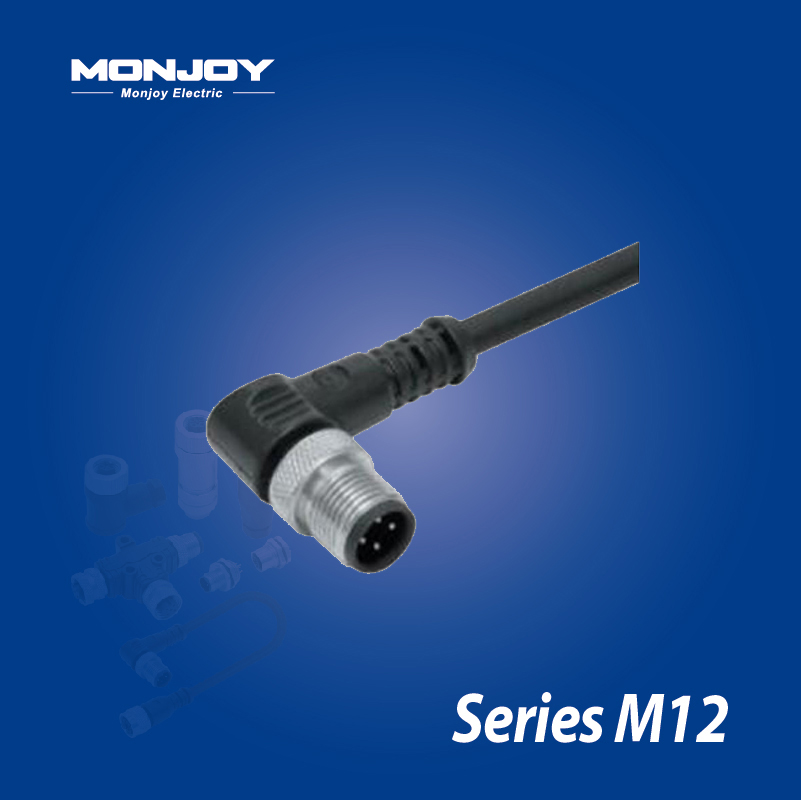 M12*1.0，A標(biāo)準(zhǔn)，彎式，針， 屏蔽，澆鑄電纜連接器