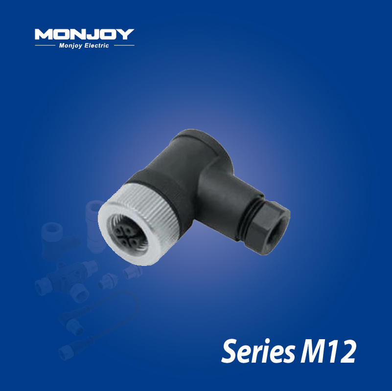 M12*1.0，A標(biāo)準(zhǔn)，彎式，孔， 螺釘接線，電纜連接器