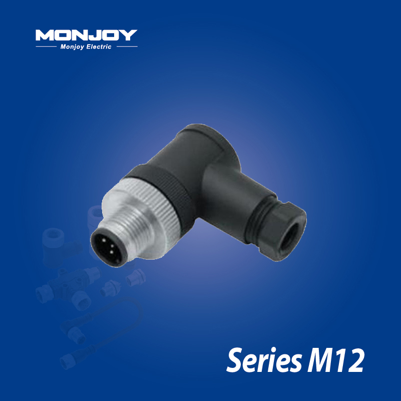 M12*1.0，A標(biāo)準(zhǔn)，彎式，針， 螺釘接線，電纜連接器
